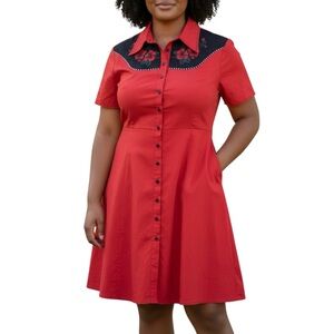 Boozelele Under the Palm Trees Western Hawaiian Short Sleeve Dress X-Large